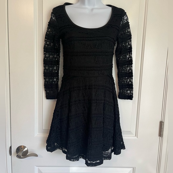 Forever 21 | Dresses | Black Lace Long Sleeve Skater Mini Dress | Poshmark